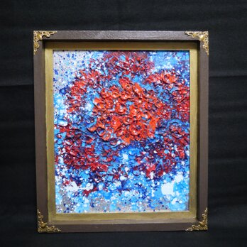 【原画】梅雨空を彩る。深く鮮やかな「赤い紫陽花」の油彩画