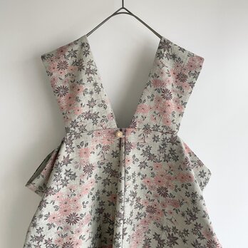 【1点もの】ジャンパースカート -ウール着物 グレー地に紅葉と菊 解き （ヴィンテージ） JPD296