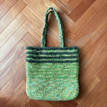 グリーン系キラキラもふもふボーダートートバッグ
