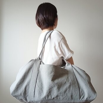 ☆ヴィンテージ加工帆布☆のキャラメルショルダーバッグ　《グレーＬL》