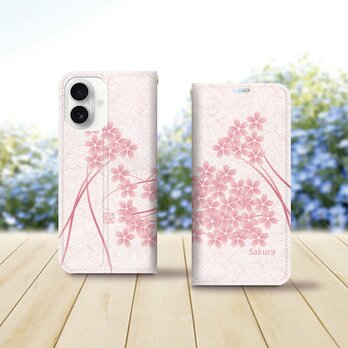 帯なし iPhone 手帳型スマホケース （カメラ穴あり/はめ込みタイプ）【桜華（さくらばな）】