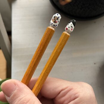 木彫りの箸　おかめとひょっとこ