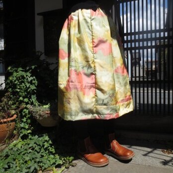 着物リメイク春色紬で切り替えて…ふんわりキュートに71cm丈の画像