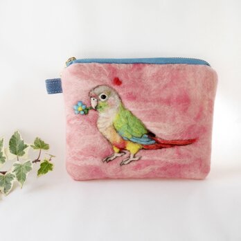 パイナップル・ウロコインコの羊毛フェルトポーチ