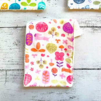 北欧風犬と植物　ハンカチタオル　ハーフハンカチ　ガーゼハンカチ　ピンク系　名入れ　マイクロファイバータオル