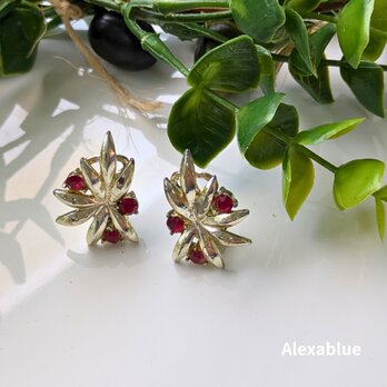 Red Sparkle｜赤ビジューがきらめくアンティークイヤリング（USA買い付け）