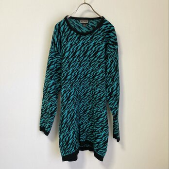 Vintage USA retro zebra pattern green×black long knit sweate