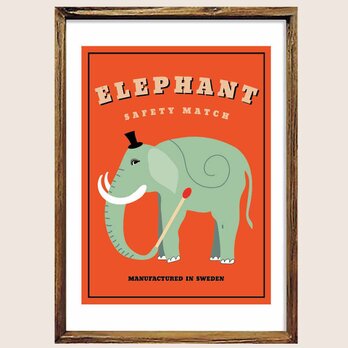 レトロなマッチ　ゾウ　送料無料　イラスト　作品3000点以上　ポスター　アートポスター　アート/sei検索新着順　3896