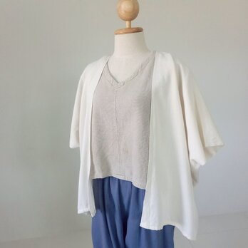 手織りオープンフロントカーディガン / 白 無地 / 草木染めコットン