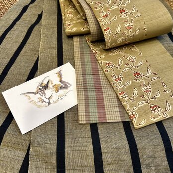 唯屋オリジナル半幅帯更紗模様と格子