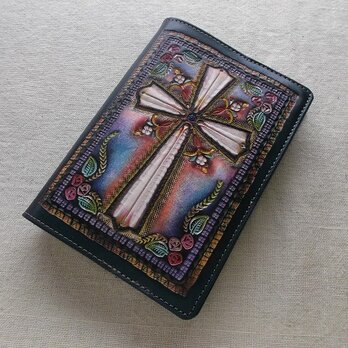 文庫サイズブックカバー 刻印、拭き染め 牛革