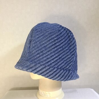 魅せる帽子☆春先まで被れる♪ニットと綿カットソーのリバーシブルクロッシュ～ブルー&花柄