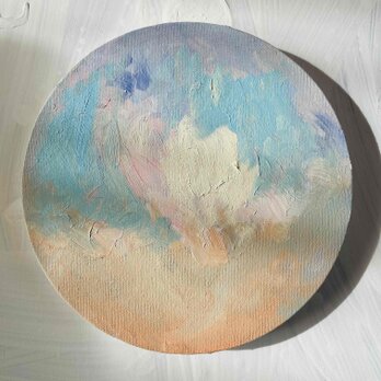 油彩 絵画 『空』丸形アートパネル 直径20cmインテリア 絵画 原画