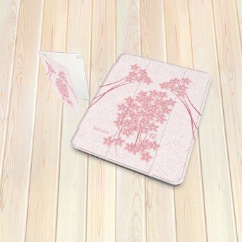 手帳型 iPadケース 【バックカバー：ハードタイプ】片面印刷/カメラ穴有/オートスリープ対応【桜華（さくらばな）】（名入れ可）