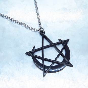 五芒星と三日月のペンタグラムゴシックネックレス ウィッチ 魔女 アンティーク アジャスター可