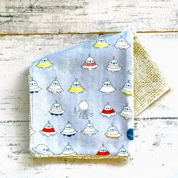 UFO  ハンカチタオル　ハーフハンカチ　ガーゼハンカチ　グレー地　名入れ　マイクロファイバータオル