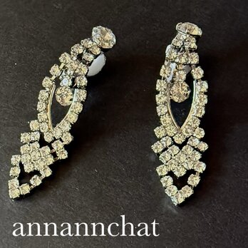 【 rhinestone　揺れる　イヤリング】42mm パーティ　社交ダンス　ウェディング