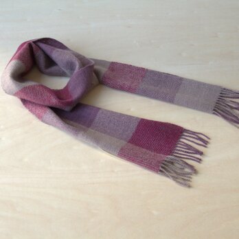 ホームスパン・カシミヤプチマフラー　紫色のチェック