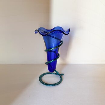 コーン型ガラス花器(ルリ色)