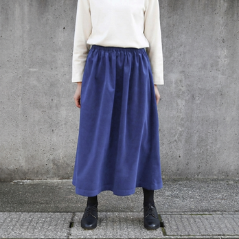 ★新色 コーデュロイ ギャザースカート（ ロイヤルブルー ）ロング マキシ ポケット ブルー 青