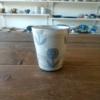 粉引のタンブラー(タンポポ水色）