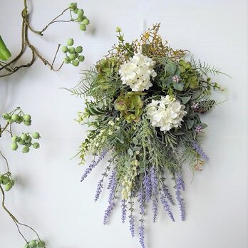 ラベンダー と スノーボール の ナチュラル グリーン スワッグ ns410 アーティフィシャルフラワー