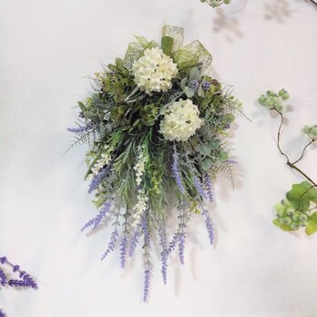 ラベンダー と スノーボール の ナチュラル グリーン スワッグ ns410 アーティフィシャルフラワー