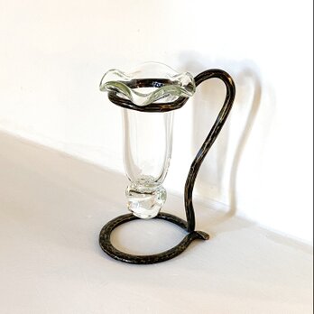 キャンディ型ガラス花器(クリアーガラス×焦茶アーム)