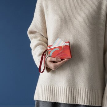 キーケースにもなる2way カードケース【送料込み】帯リメイク　オレンジ