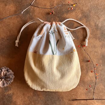 ☆sale☆ベンガラ泥染め巾着   球根の花