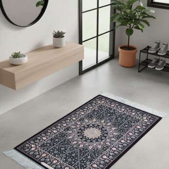 ペルシャ絨毯　ネイアブリシャム　カシャーン産　ハイブリッドラグ　90x60㎝　Black　PS10662