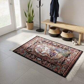 ペルシャ絨毯　ネイアブリシャム　カシャーン産　ハイブリッドラグ　90x60㎝　孔雀　PS10810