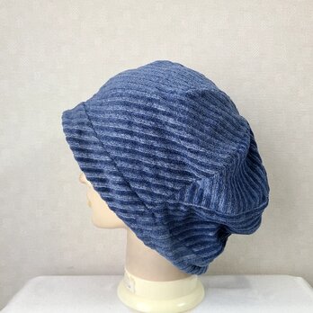 魅せる帽子☆春先まで被れる♪ニットと綿カットソーのリバーシブルクロッシュ～ブルー&花柄