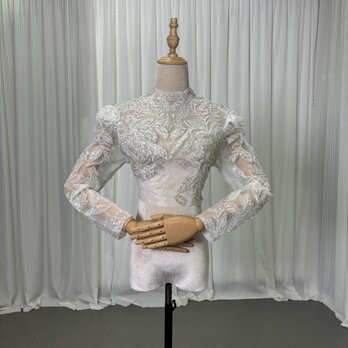 ボレロ キラキラスパンコール リーフ刺繍 長袖 背中見せ 可愛い 花嫁/ウェディングドレス