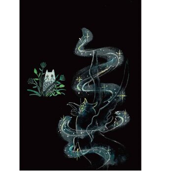 絵本と原画セット 絵本「猫木霊と黒猫木霊」 徳島洋子作品 原画タイトル「変身」