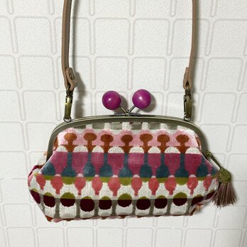 クラーククラーク社輸入生地　カラフル　大きな木玉親子がま口長財布バッグ　