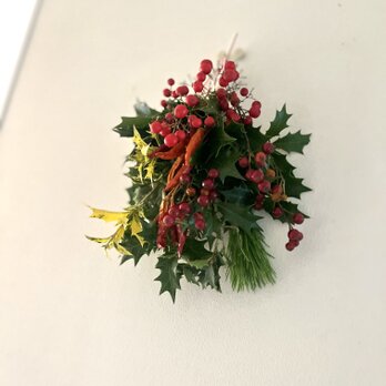 ♦受注制作♦ 節分ひいらぎスワッグ  ~唐辛子と赤い実