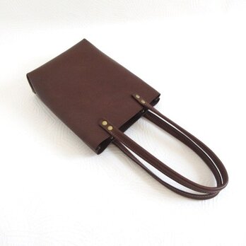 SALE開始～  《牛革》長めのハンドル♪ぷっくり三角マチ♪BOXミニトート・シュリンク・ダークブラウン・0534