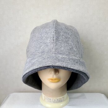 魅せる帽子☆春先まで被れる♪ウールニットと綿カットソーのリバーシブルクロッシュ～グレー
