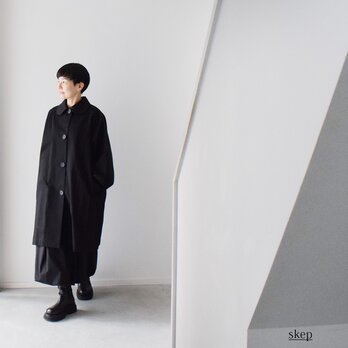 丸襟のゆったりライトコート（コットン100％）：黒［CO59LSBK］