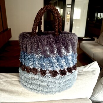 ブルー&グレー、ブラウンのシンプルトートバッグ