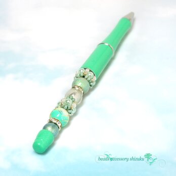 とんぼ玉と唐草ビーズボールペン＊翡翠
