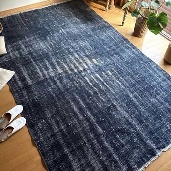 超大判161×261 レア藍色ブルー　オーバーダイ　トルコヴィンテージラグ