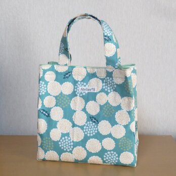 ミニスクエアトートバッグ★花柄（ブルーグリーン）