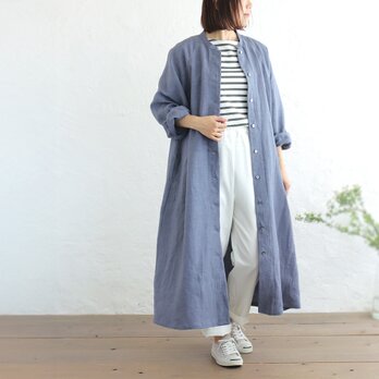 大人の日常を彩る上質リネン ✦ 2wayシャツワンピース 心地よく纏う「桐七炊き」の羽織り（ブルーグレー）OP48