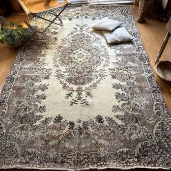 超大判171×273 ミルクココアブラウンメダリオン　トルコヴィンテージラグ