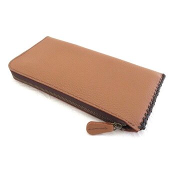 通帳もスリムに入る♪《牛革》Ｌ字ファスナーロングウォレット・シュリンク・ライトブラウン026