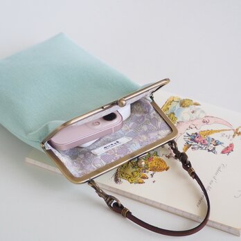 27色のくすみカラーリネンとお好きなリバティ■がま口スマホショルダーポーチ・Lサイズ■ bateau (lnn-lbt)