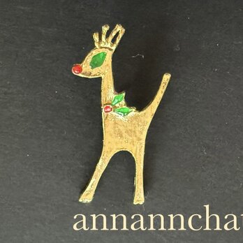 【アメリカ製　真っ赤なお鼻　トナカイ　クリスマス　ピンブローチ】