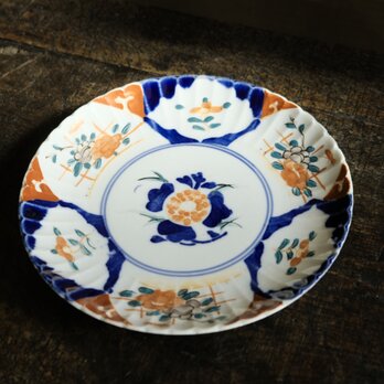 草花と蝶々◆伊万里　花文色絵金彩七寸中皿　古民家　骨董・antiques 明治期 【窯傷有り】i4